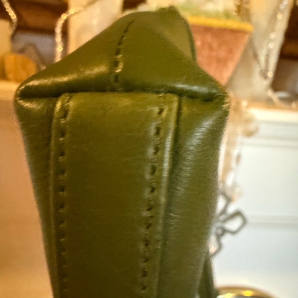Anne Klein Leather Shoulder Bag Olive Green & Gold Hardware Vintage - Picture 7 of 13